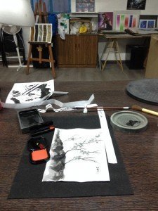 Caligrafía japonesa y sumi-e de bambú y cerezo en flor por Air Custom Paint 03 